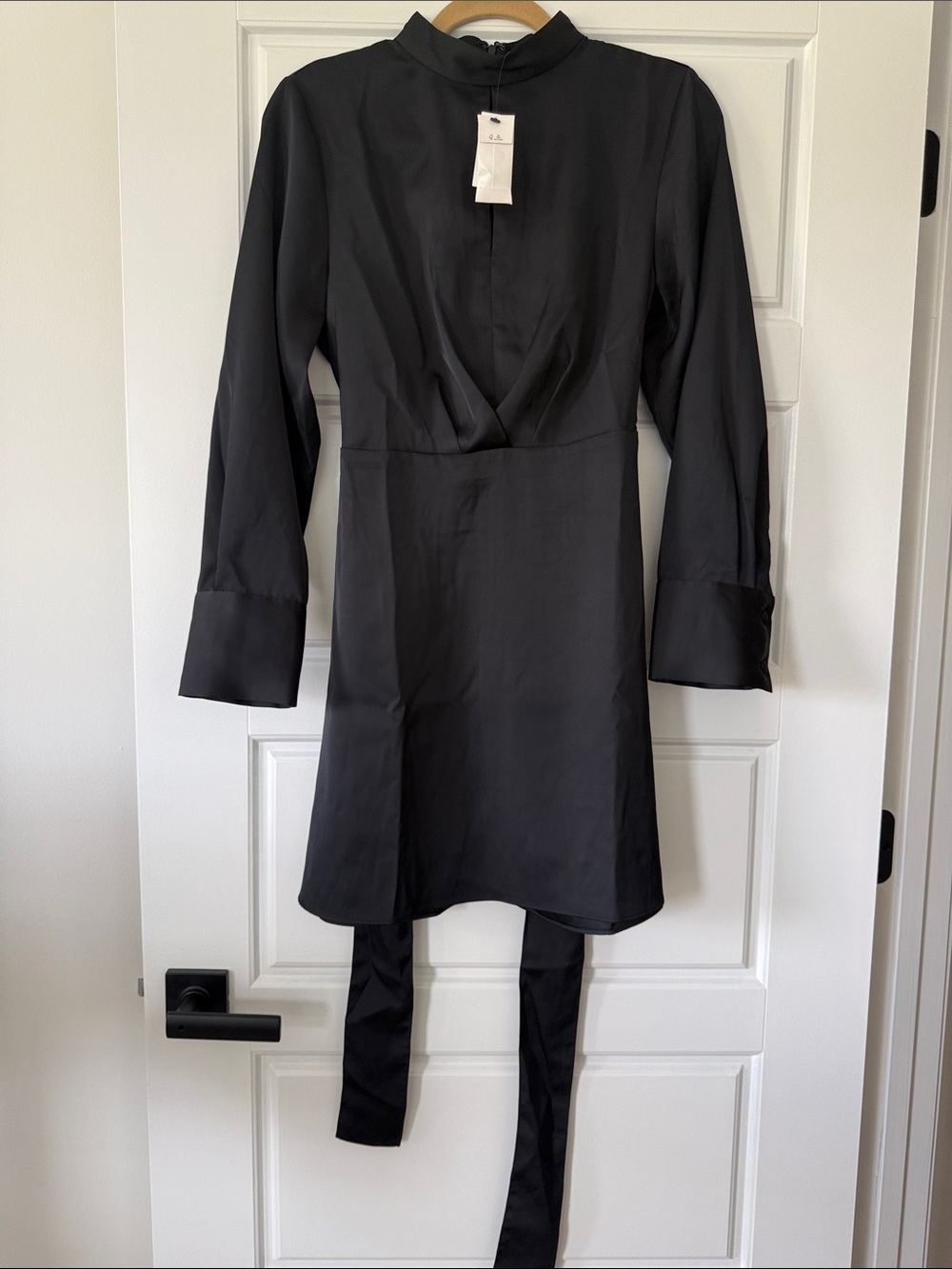Banana Republic Black Long-Sleeve Mini Dress with Tie Belt